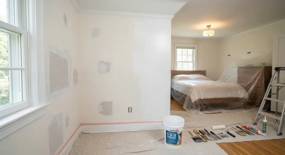 Drywall patches primed before painting