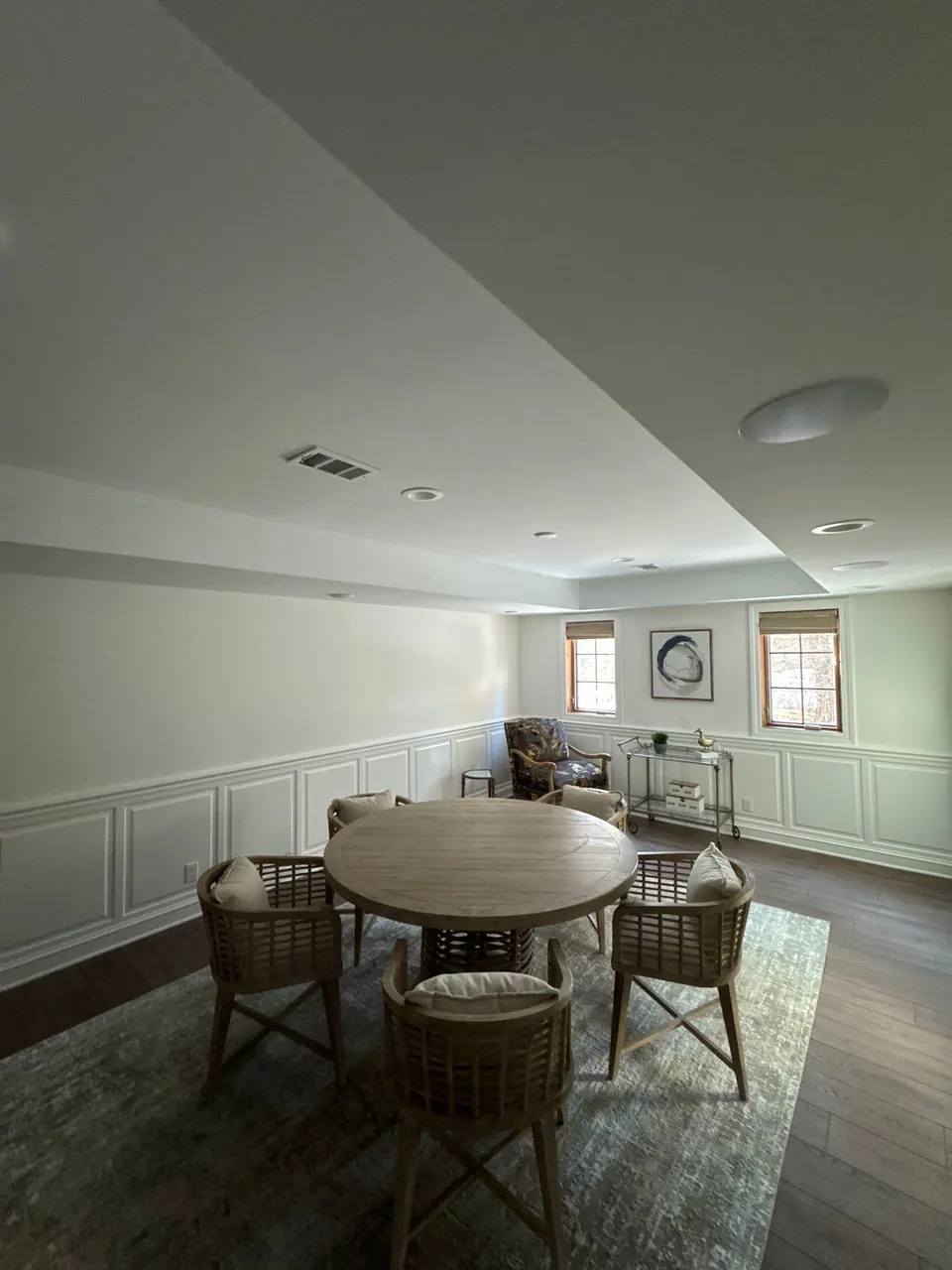 Dining room wainscoting and trim painted white